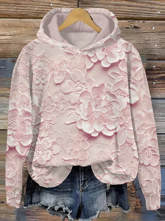 Women's Floral Print Casual Long Sleeve Hoodie