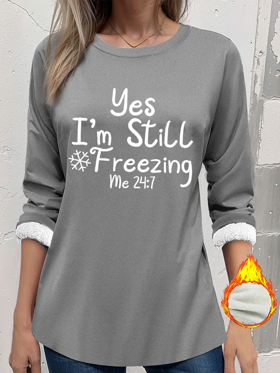 Women's Thickened Pullover Lettering Casual Comfort Long Sleeve Round Neck Regular Top