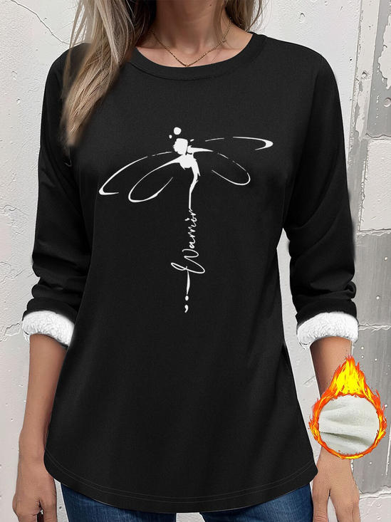 Women's Thickened Pullover Dragonfly Pattern Casual Comfort Long Sleeve Crew Neck Regular Fit Top