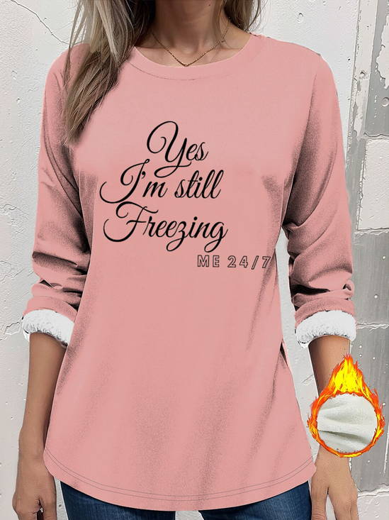 Women's Thickened Pullover Lettering Pattern Casual Comfort Long Sleeve Round Neck Regular Top