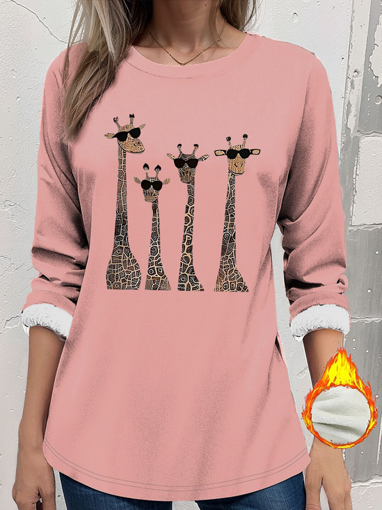 Women's Thickened Pullover Giraffe Pattern Casual Comfort Long Sleeve Crew Neck Regular Fit Top