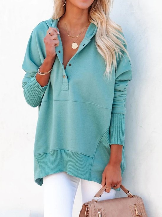 Simple V-neck Hooded Multi-color Bat Sleeve Sweatshirt Loose Thread Stitching Sweatshirt