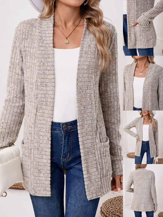 Basic Loose Autumn And Winter New Solid Color Cashmere Long-sleeved Bottoming Cardigan Knitted Cardigan