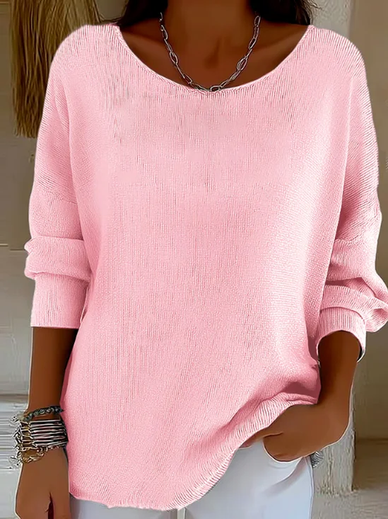 Casual Crew Neck Plain Cotton T-Shirt