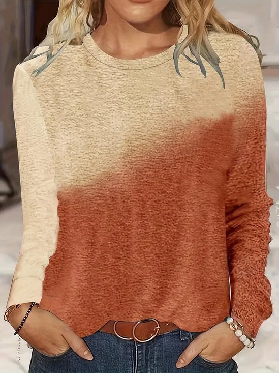 Women's Long Sleeve T-shirt Spring/Fall Green Ombre Printing Jersey Crew Neck Daily Going Out Casual Top