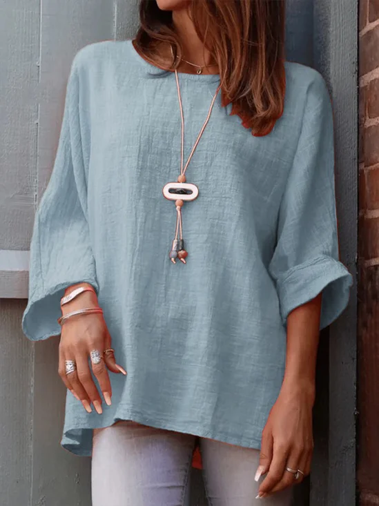 Casual Plain Crew Neck Blouse