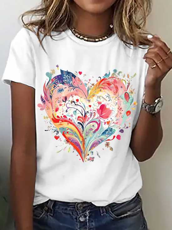 Watercolor Heart Print T-Shirt