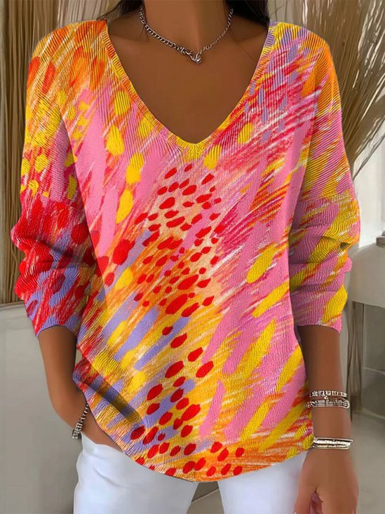 Painting Casual V Neck Sweater