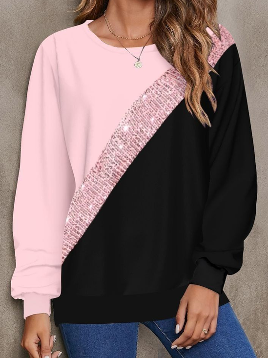 Multicolor Block Crew Neck Casual Printing Sweatshirt