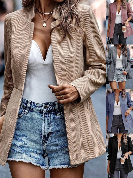 Split Joint Casual Intellectual Slim Fit Jacquard Splicing Temperament Commuting Thickened Woolen Jacket