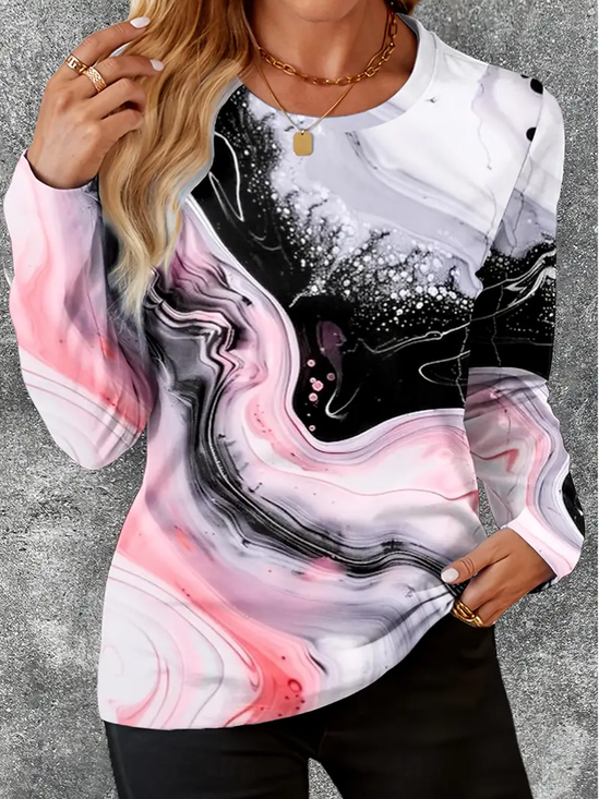 Women's Long Sleeve T-shirt Spring/Fall Pink Abstract Printing Jersey Crew Neck Daily Going Out Casual Top
