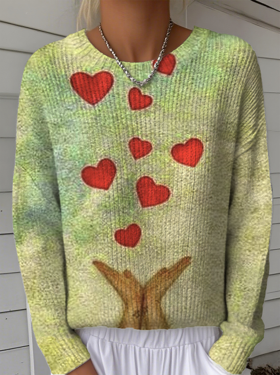 Women's Artistic Heart Pattern Pullover Sweater Regular Autumn and Winter Top