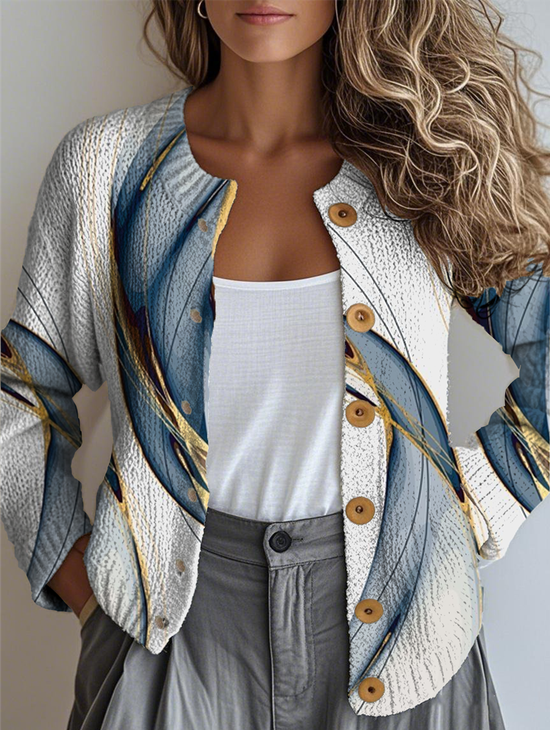 Women's Line Art Pattern Casual Long Sleeve Cardigan Regular Autumn and Winter Top