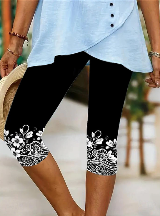 Women's Lace Floral Pattern Leggings Slim Fit Regular Cropped Pants