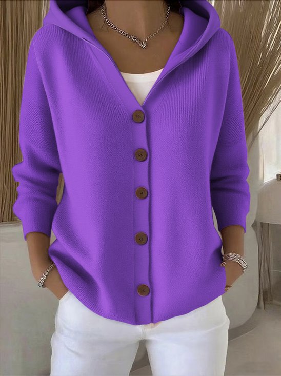 Plain Regular Fit Casual Cotton Cardigan