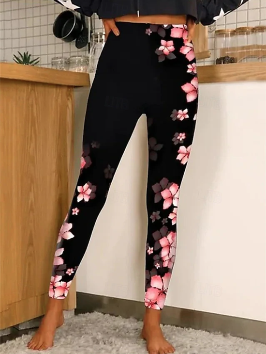 Women's Floral Gradient Pattern Leggings Slim Fit Regular Pants