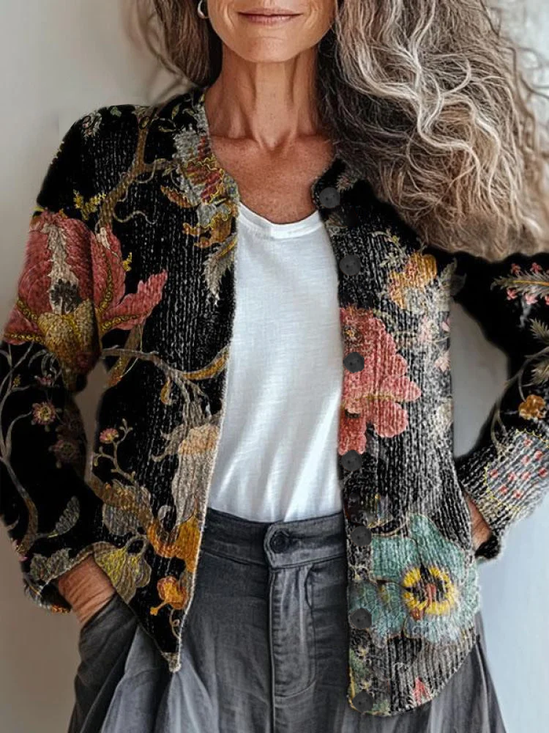Vintage Floral Printing Regular Fit Cardigan