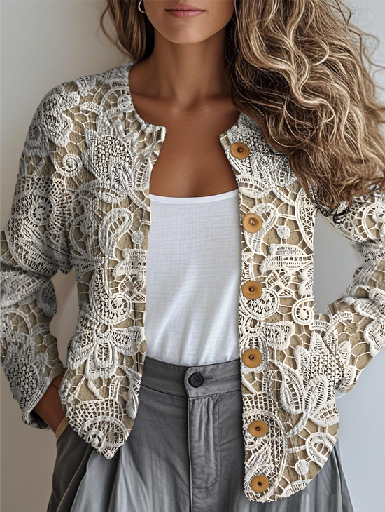 Women's Lace Floral Pattern Casual Long Sleeve Cardigan Regular Autumn and Winter Tops
