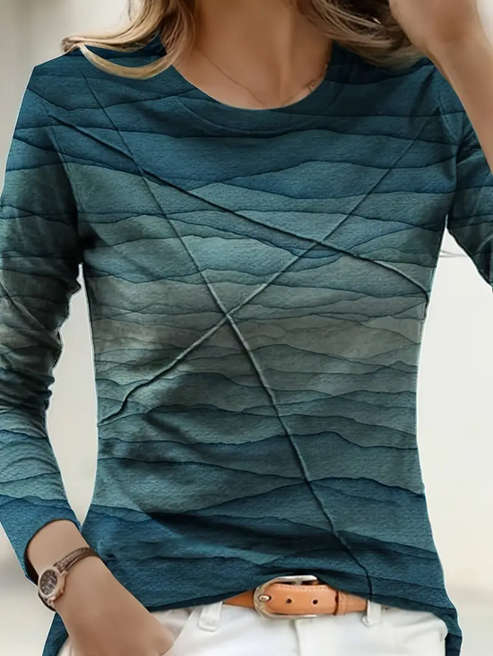 Women's Long Sleeve T-shirt Spring/Fall Deep Green Abstract Printing Jersey Crew Neck Daily Going Out Casual Top