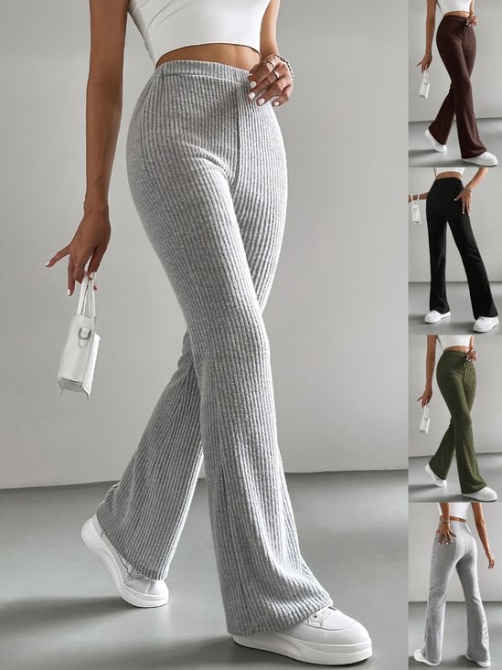 Women's  Elastic Waist H-Line Flare Pants Daily Going Out Pants Light Gray Casual Split Joint Plain Spring/Fall Pants