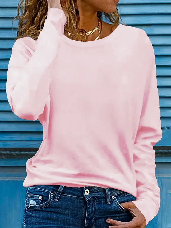 Women's Long Sleeve T-shirt Spring/Fall Pink Plain Printing Jersey Crew Neck Daily Going Out Casual Top