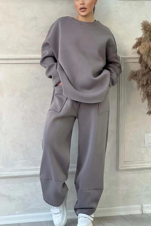 Women's Autumn And Winter Casual Loose Round Neck Long Sleeve Sweatshirt Trousers Two-Piece Suit