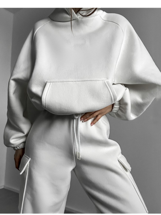 Women's Solid Color Sports Casual Sweatshirt Suit Fashionable Loose Long Sleeve Style