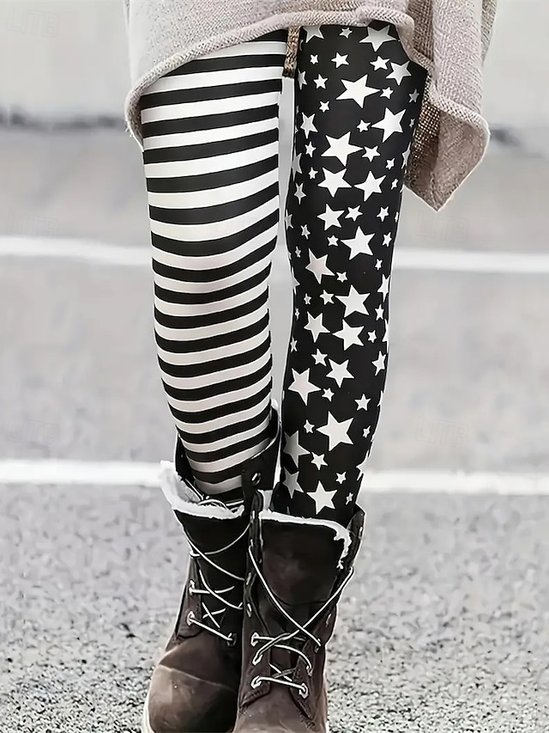 Casual Tight Striped Cotton Leggings
