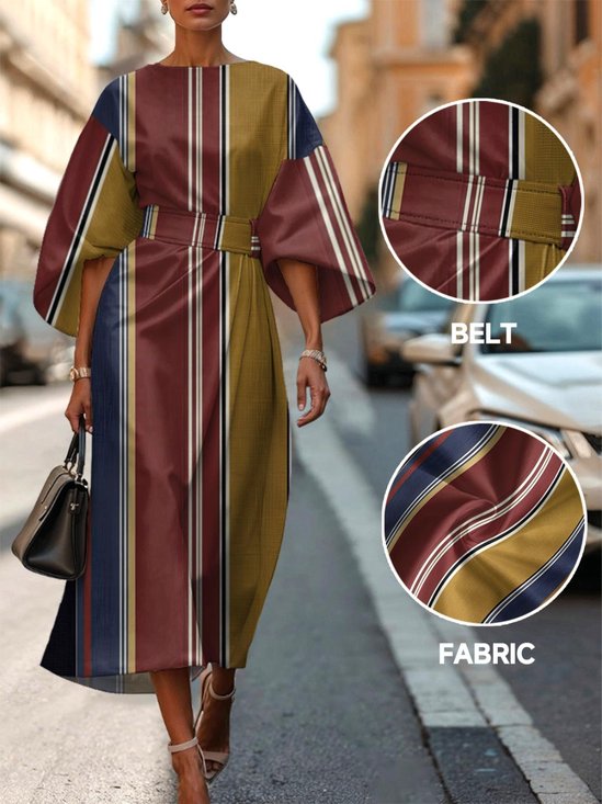 Crew Neck Dolman Sleeve Street Dress With Belt