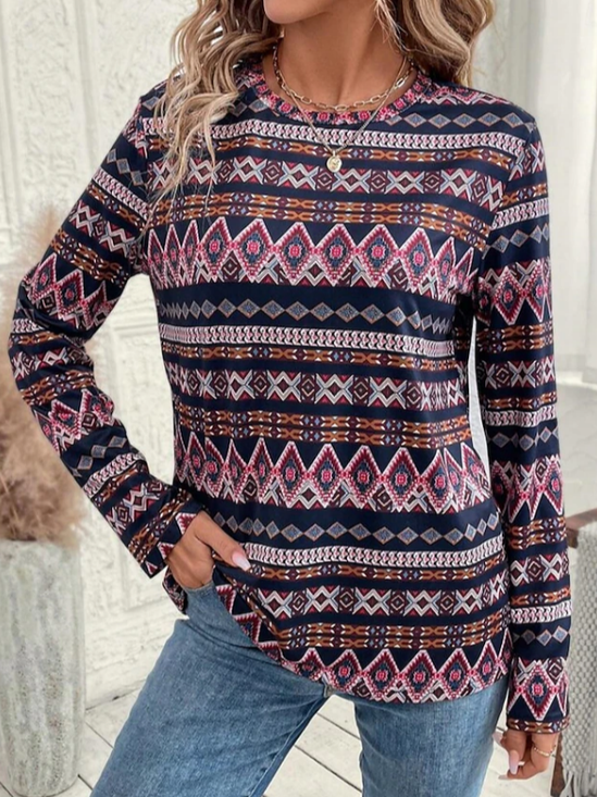 Women's Long Sleeve T-shirt Spring/Fall As Picture Abstract Printing Jersey Crew Neck Daily Going Out Casual Top