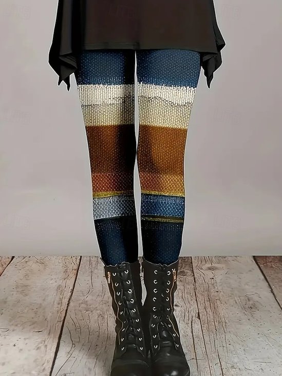 Casual Tight Striped Cotton Leggings