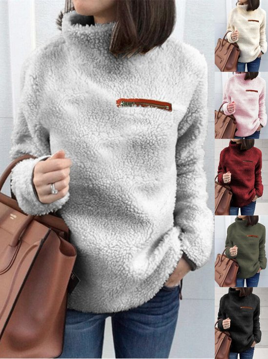 Split Joint Plain Casual Loose Turtleneck Plush Warm Sweater