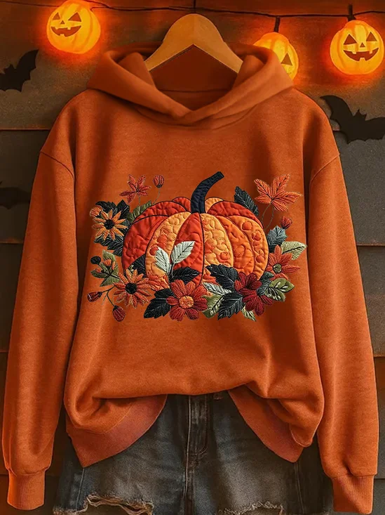 Women's Halloween Autumn Print Hooded Long Sleeve Sweatshirt