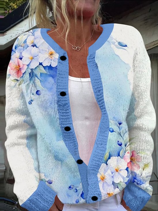 Women Casual 3D Printing Winter Daily Regular Fit  Cardigan