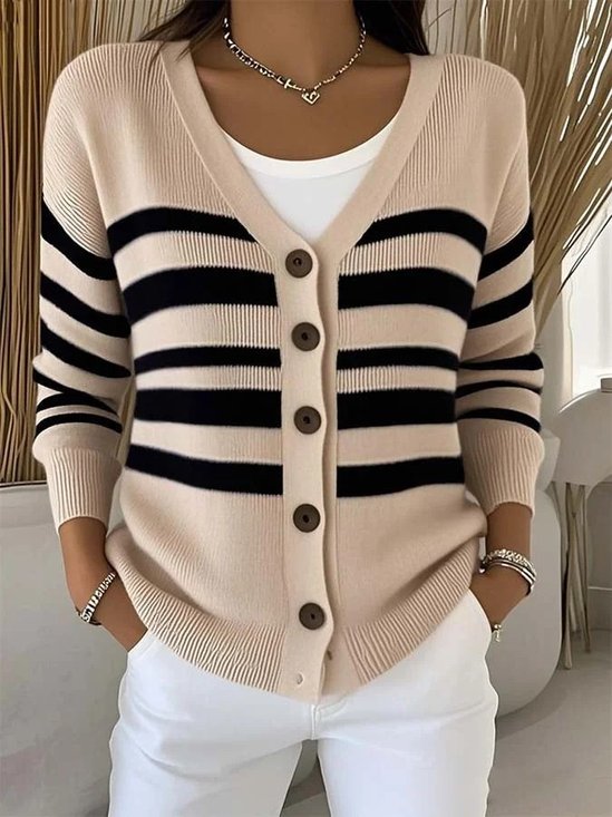 Vintage V Neck Loose Striped Cardigan