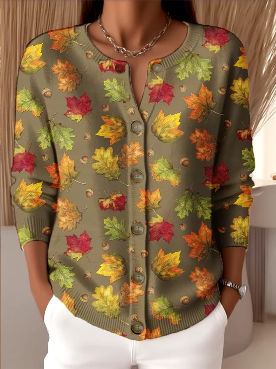 Knitted Crew Neck Loose Peasant Cardigan