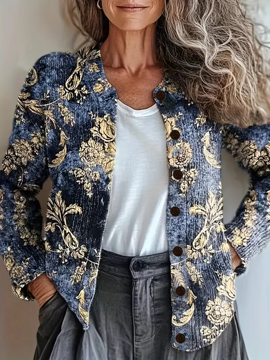 Women's Floral Print Casual Long Sleeve Cardigan