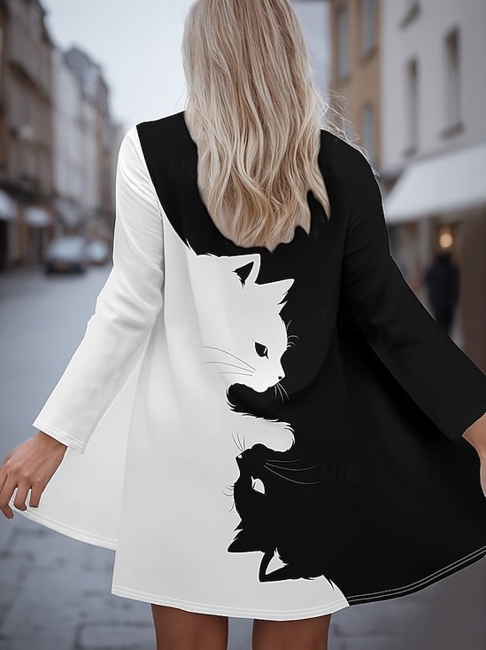 V Neck Vintage Cat Cotton Kimono
