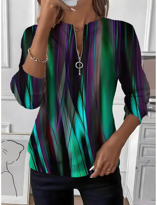 Women's Line Art Graphic Long Sleeve Center Front Zip Casual Sweatshirt Regular Top
