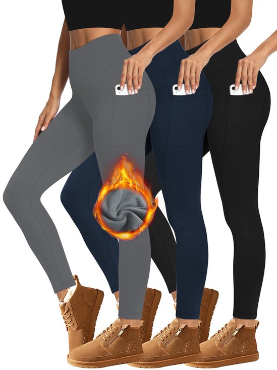 Autumn And Winter Pocket Plus Fleece Leggings High Waist Outer Wear Sports Yoga Pants