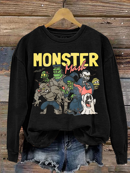 Women's Monster Mashup - Retro Ghost Halloween Sweatshirt
