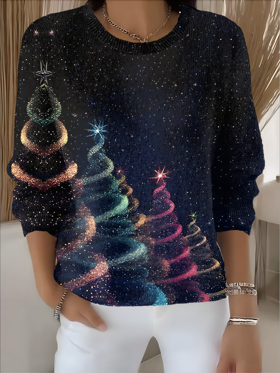 Women's Pullover Sweater Autumn and Winter Festival Floral Pattern Top