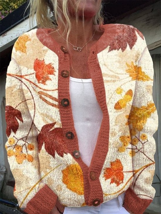 Women's Thanksgiving Pumpkin Maple Leaf Knit Cardigan