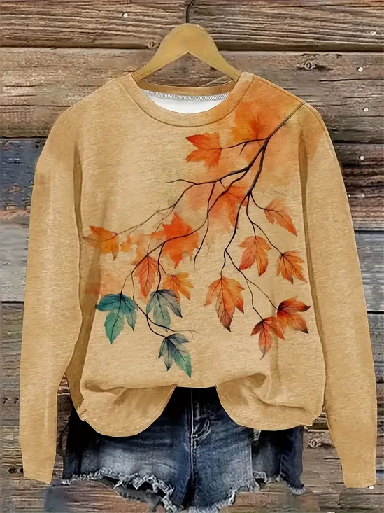 Casual Maple Leaf Printing Sweatshirt