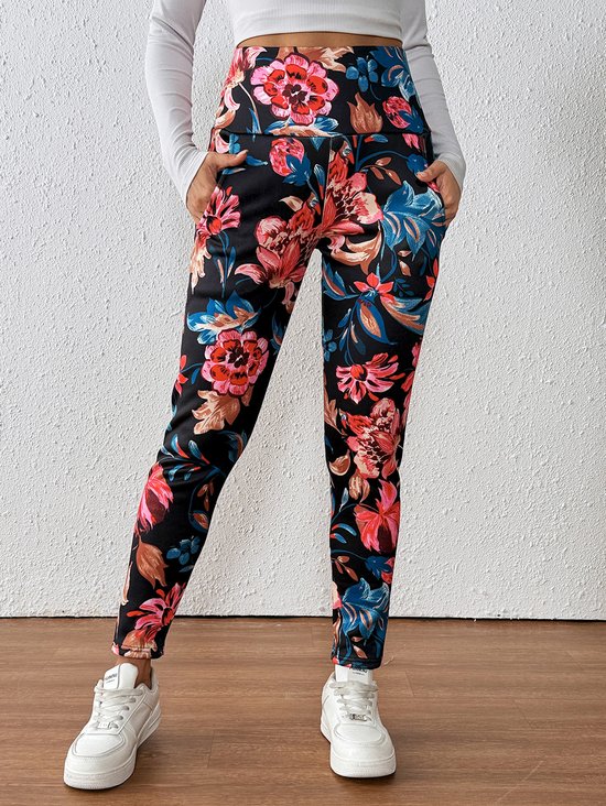 Cotton Floral Casual Tight Leggings