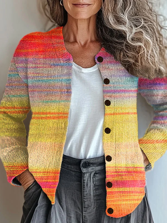 Regular Fit Casual Printing Crew Neck Cardigan