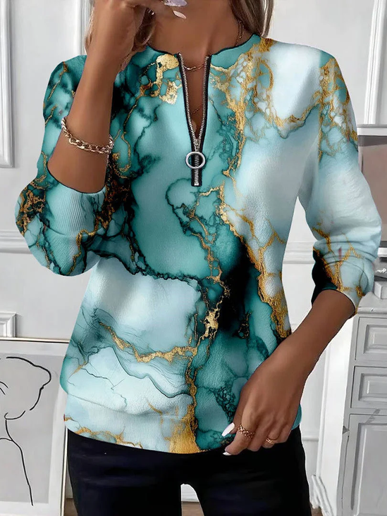 Women's Abstract Print Casual Zipper Long Sleeve Sweatshirt