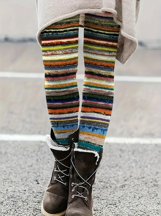 Abstract Stripes Tight Jersey Casual Leggings