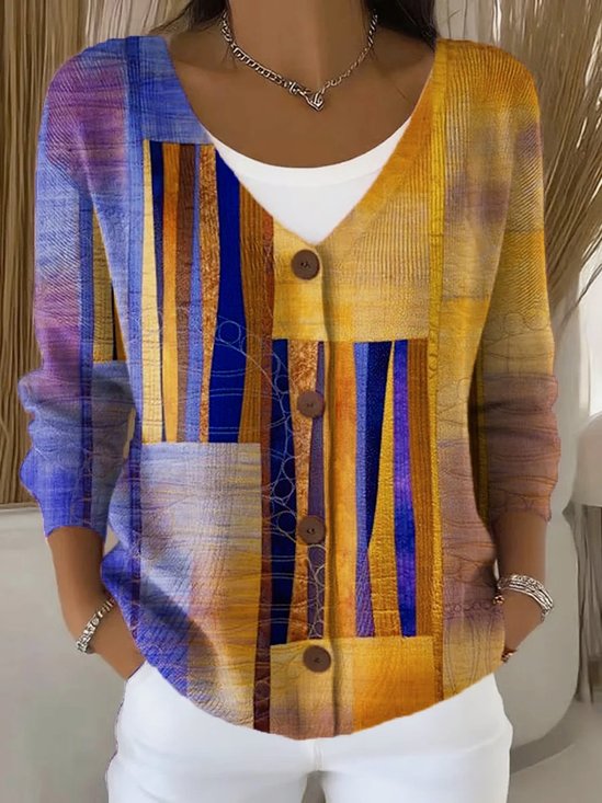 Loose Knitted Geometric Vintage Cardigan
