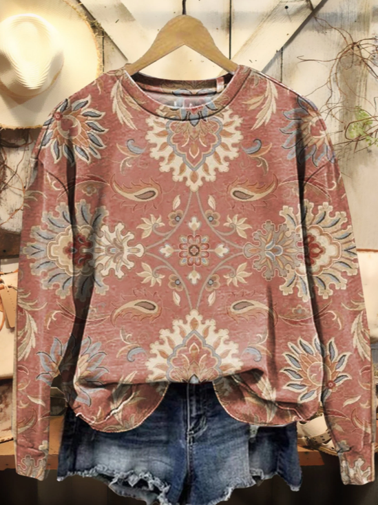 Women's Floral Print Casual Crew Neck Long Sleeve Sweatshirt